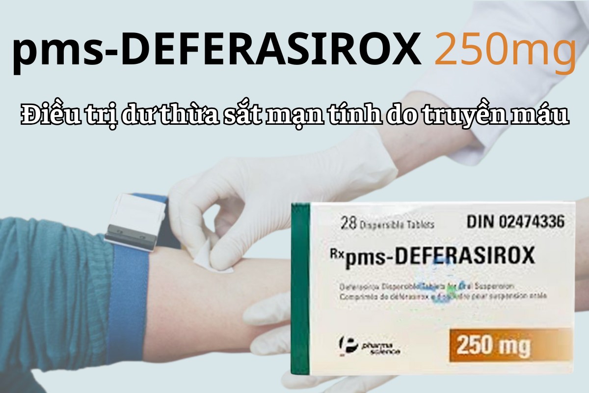 pms-Deferasirox 250mg 5 pms-Deferasirox 250mg điều trị dư thừa sắt mạn tính do truyền máu