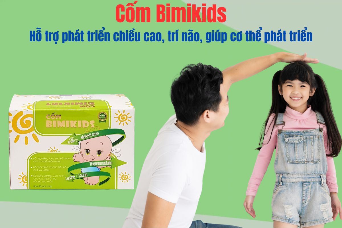 Cốm Bimikids 11 Cốm Bimikids có tác dụng hỗ trợ bổ sung vitamin và axit amin thiết yếu, hỗ trợ tăng cường sức khỏe tổng thể