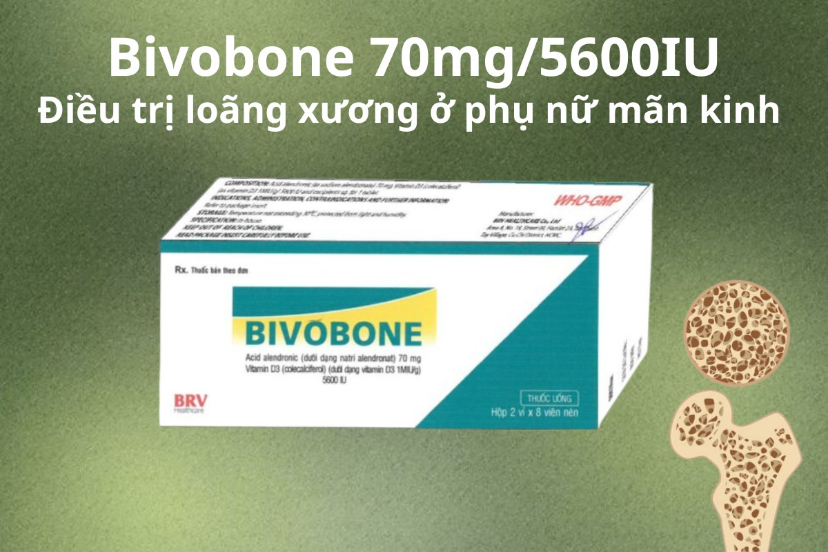 Bivobone 70mg/5600IU 6 Bivobone 70mg/5600IU điều trị loãng xương ở phụ nữ mãn kinh