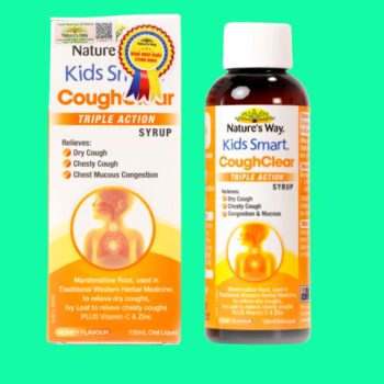 Nature’s Way Kids Smart Cough Clear Triple Action Syrup có tác dụng hỗ trợ làm dịu cổ họng, giảm các biểu hiện như ho, đờm, sốt nhẹ