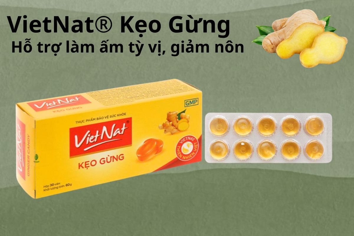 VietNat® Kẹo Gừng hỗ trợ làm ấm tỳ vị, giảm nôn
