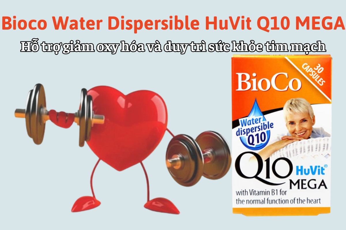 Bioco Water Dispersible HuVit Q10 MEGA hỗ trợ giảm oxy hóa trong cơ thể và duy trì sức khỏe tim mạch