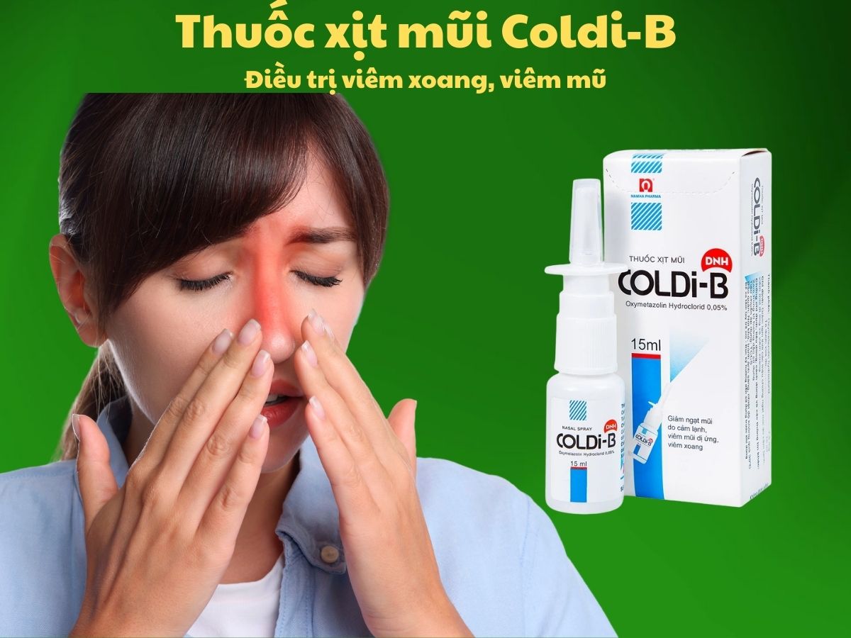 Thuốc xịt mũi Coldi-B 10 Thuốc xịt mũi Coldi-B có tác dụng giúp giảm ngạt mũi tạm thời