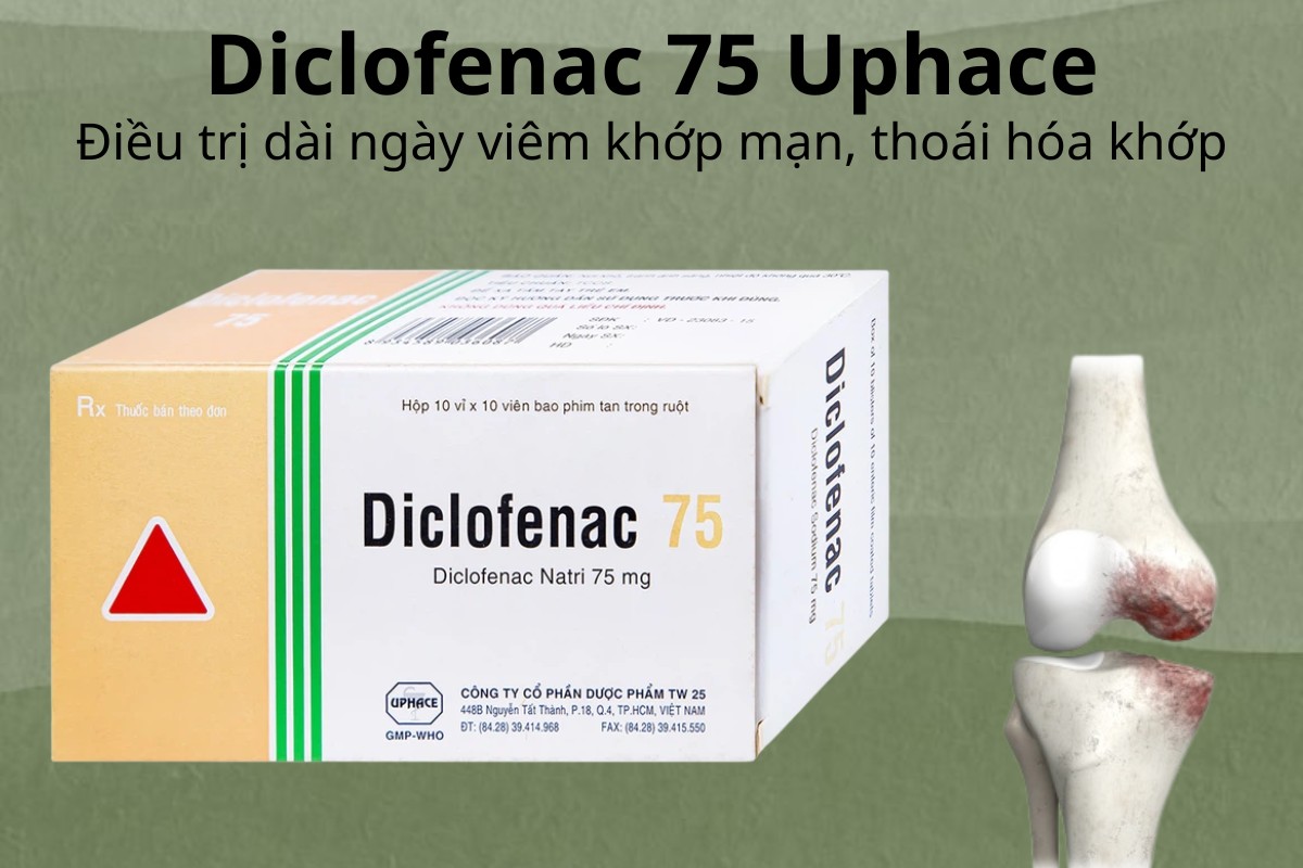 Diclofenac 75 Uphace điều trị dài hạn viêm khớp mạn, thoái hóa khớp