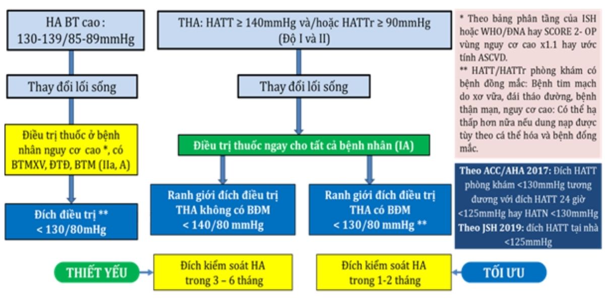 Hình 1. Khuyến cáo về ngưỡng huyết áp ban đầu cần điều trị