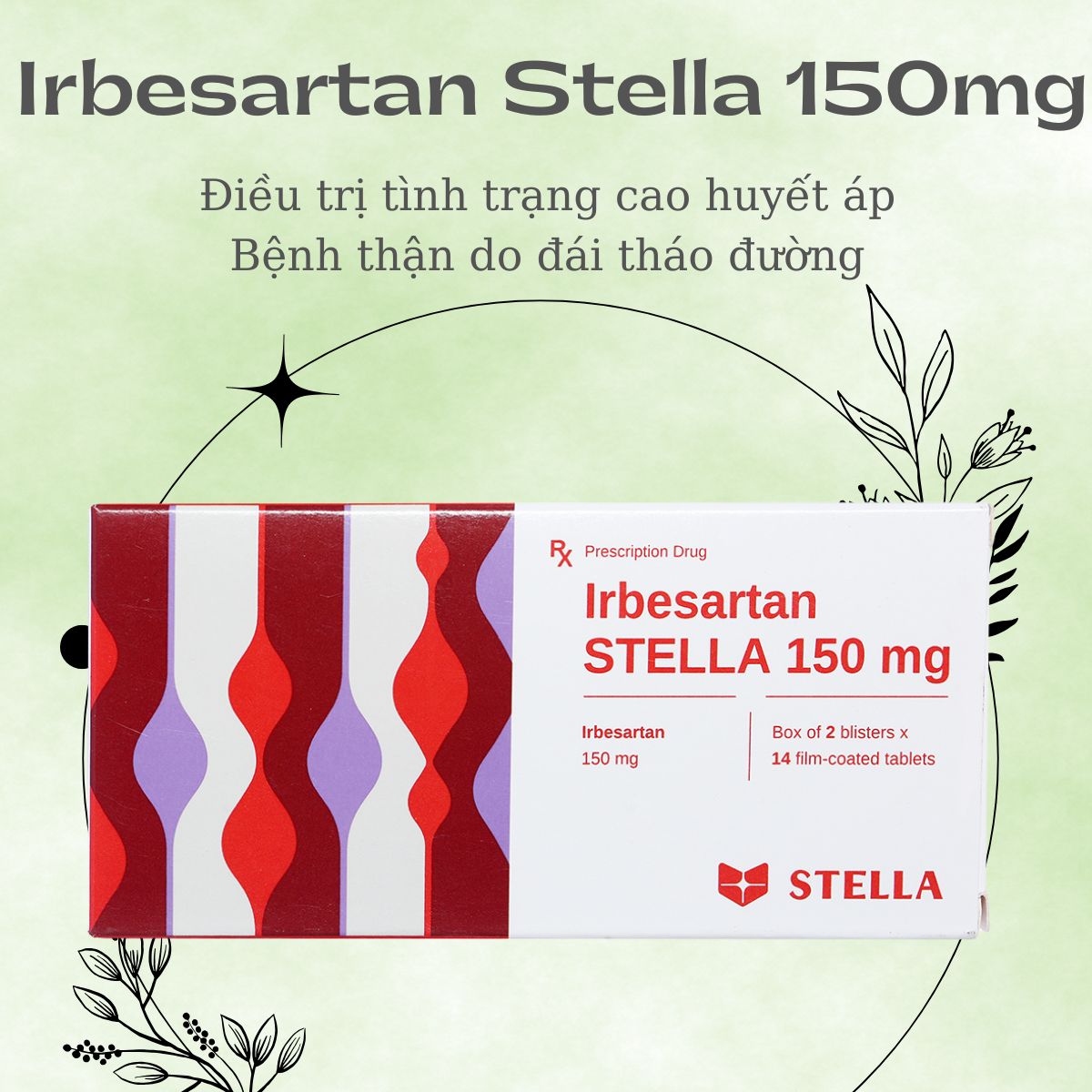 Irbesartan Stella 150mg 10 Irbesartan Stella 150mg điều trị cao huyết áp