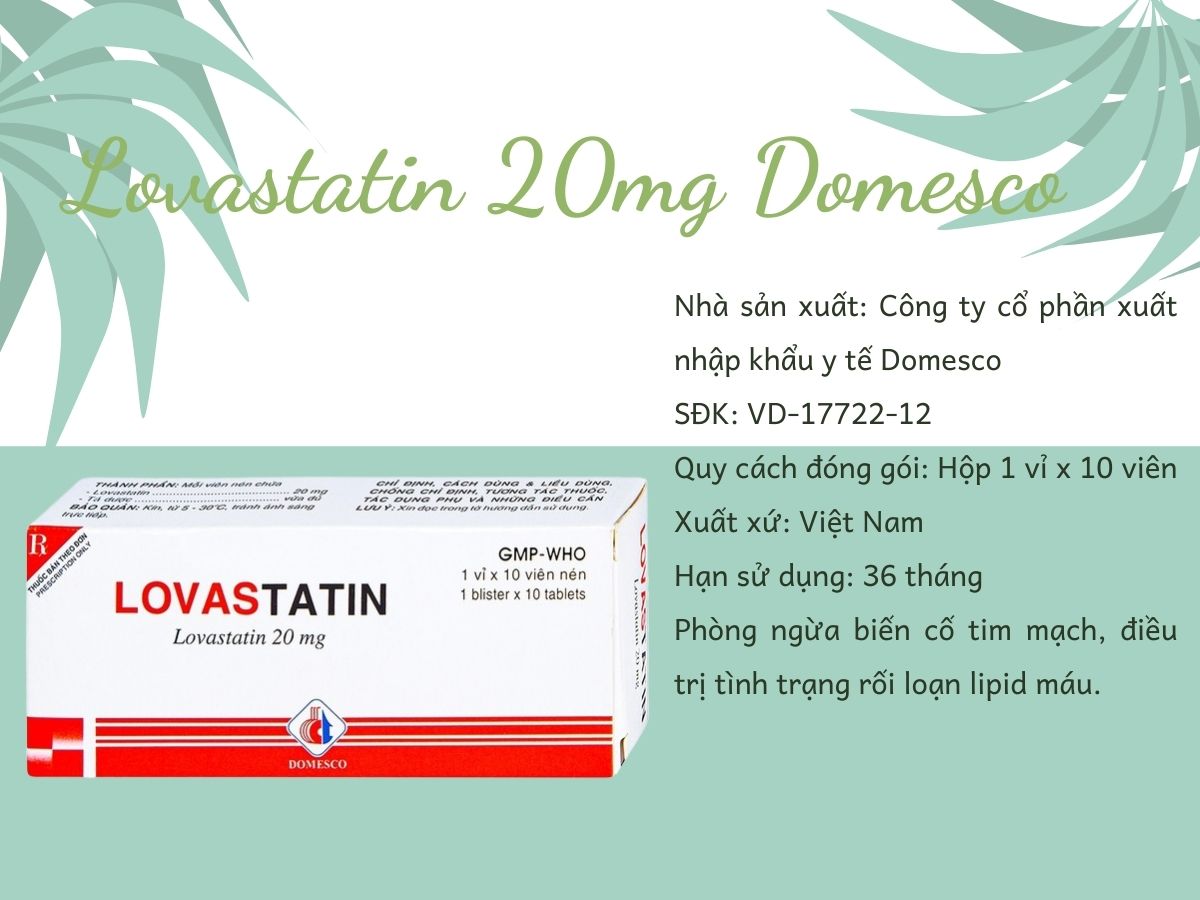 Lovastatin 20mg Domesco 10 Thông tin thuốc Lovastatin 20mg Domesco