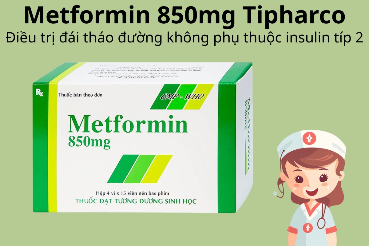 Metformin 850mg Tipharco 12 Metformin 850mg Tipharco điều trị đái tháo đường không phụ thuộc insulin típ 2