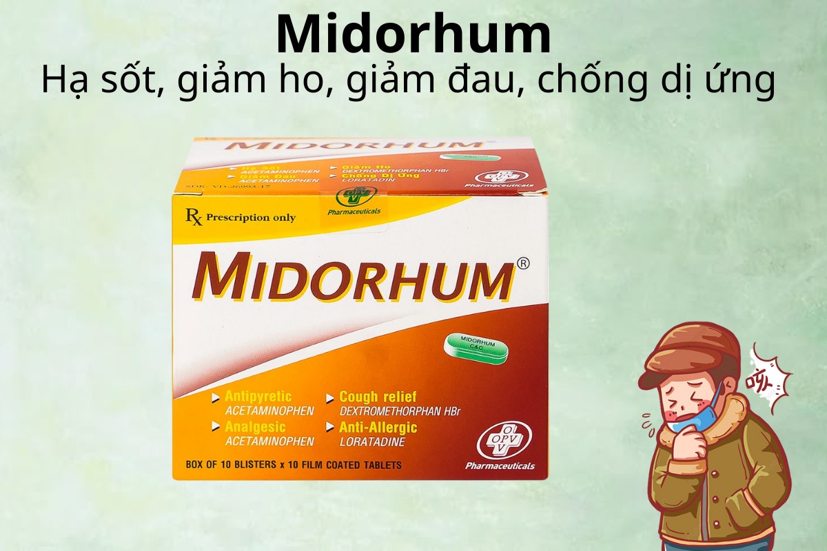 Midorhum 10 Midorhum hạ sốt, giảm ho, giảm đau, chống dị ứng