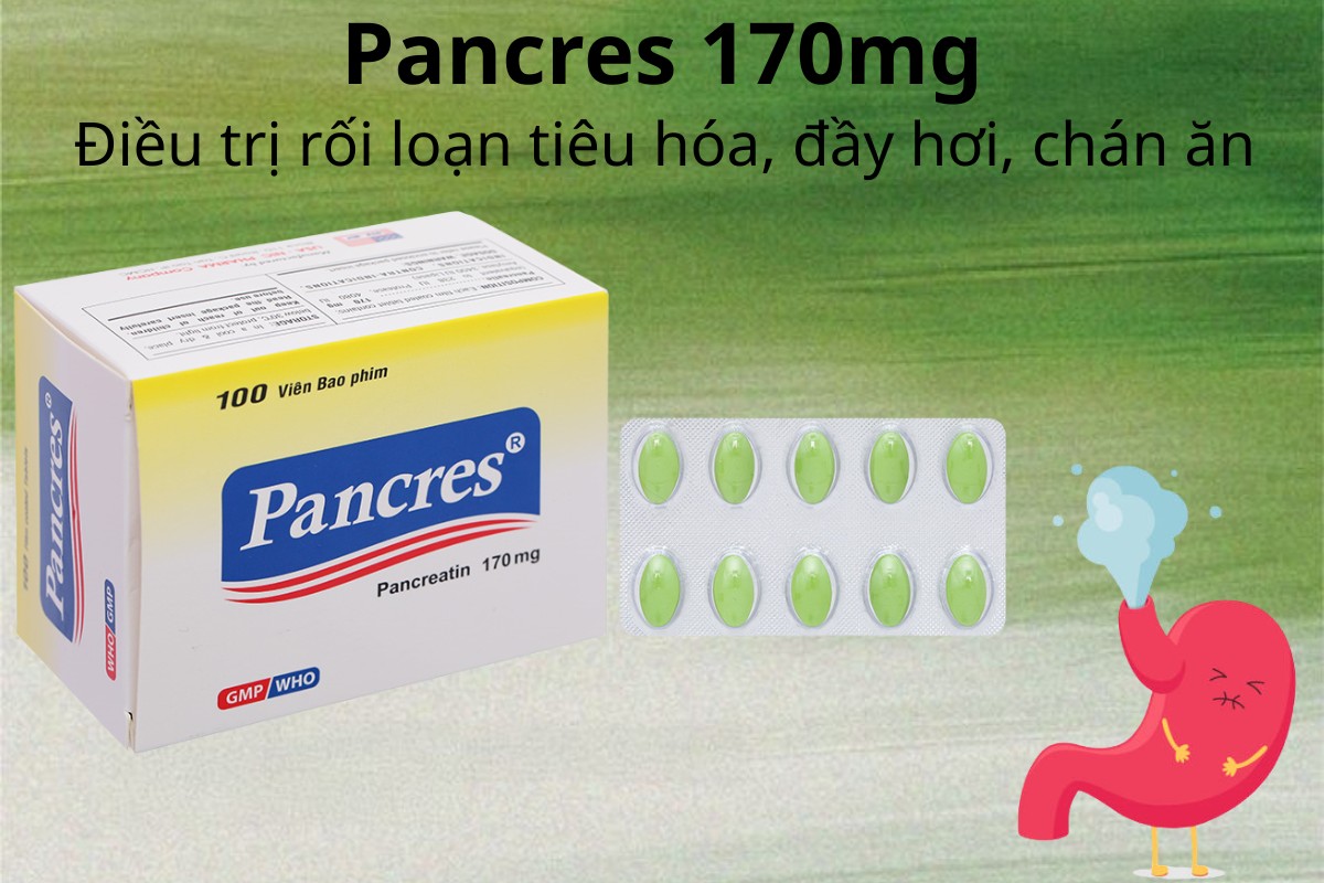 Pancres 170mg điều trị rối loạn tiêu hóa, đầy hơi, chán ăn