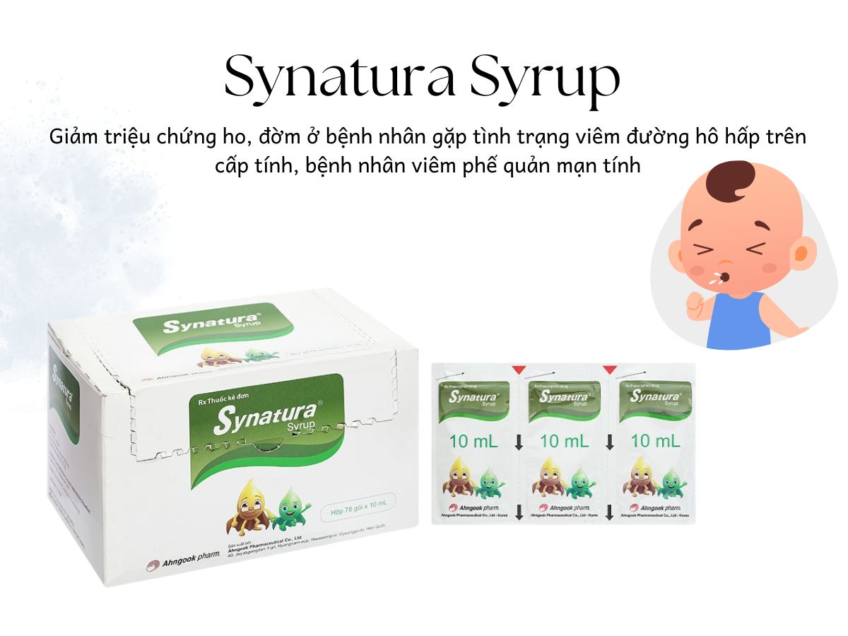 Synatura Syrup 10 Synatura Syrup điều trị triệu chứng ho và đàm do viêm hô hấp