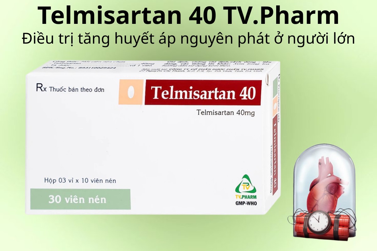 Telmisartan 40 TV.Pharm 11 Telmisartan 40 TV.Pharm điều trị tăng huyết áp nguyên phát ở người lớn