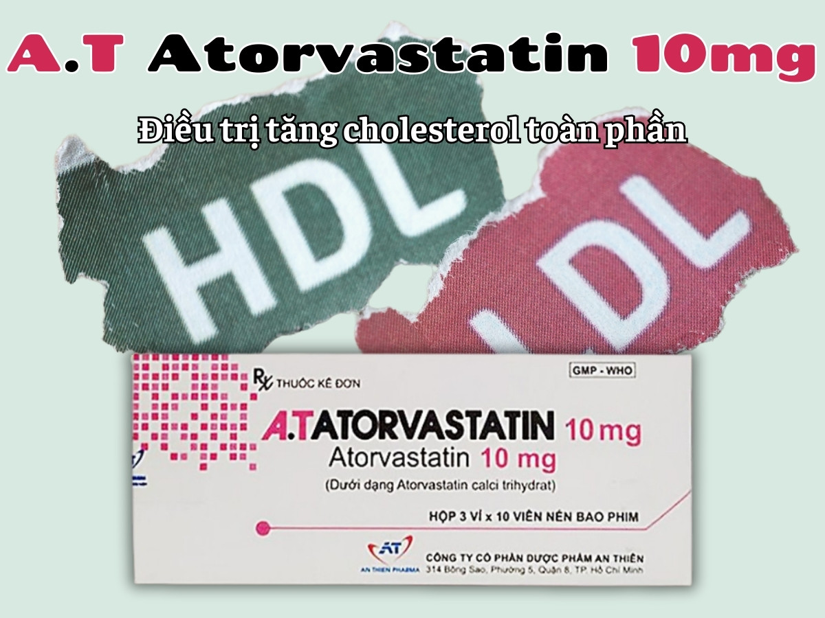 A.T Atorvastatin 10mg điều trị tăng cholesterol toàn phần