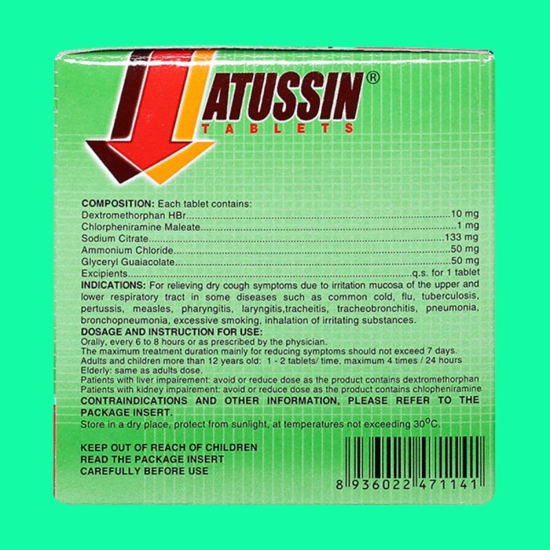 Atussin United giảm các triệu chứng ho do cảm lạnh, cúm, lao, viêm họng