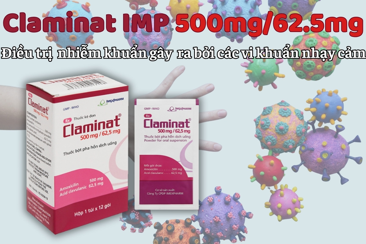 Claminat IMP 500mg/62.5mg 6 Claminat IMP 500mg/62.5mg điều trị các nhiễm khuẩn do vi khuẩn nhạy cảm gây ra