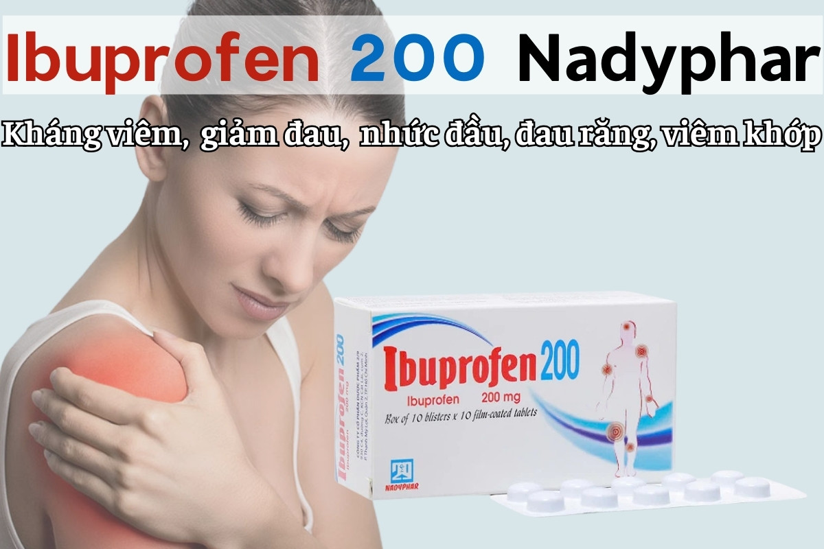 Ibuprofen 200 Nadyphar 9 Ibuprofen 200 Nadyphar giảm đau, kháng viêm thống kinh, nhức đầu, đau răng, viêm khớp