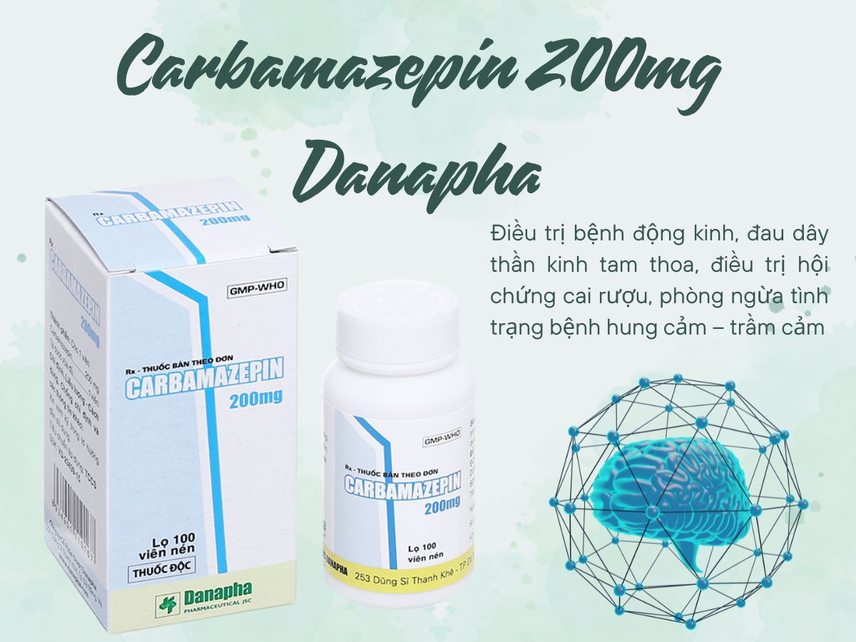 Carbamazepin 200mg Danapha điều trị đau dây thần kinh tam thoa