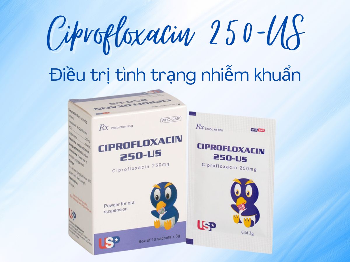 Ciprofloxacin 250-US 7 Thuốc Ciprofloxacin 250-US điều trị tình trạng nhiễm khuẩn