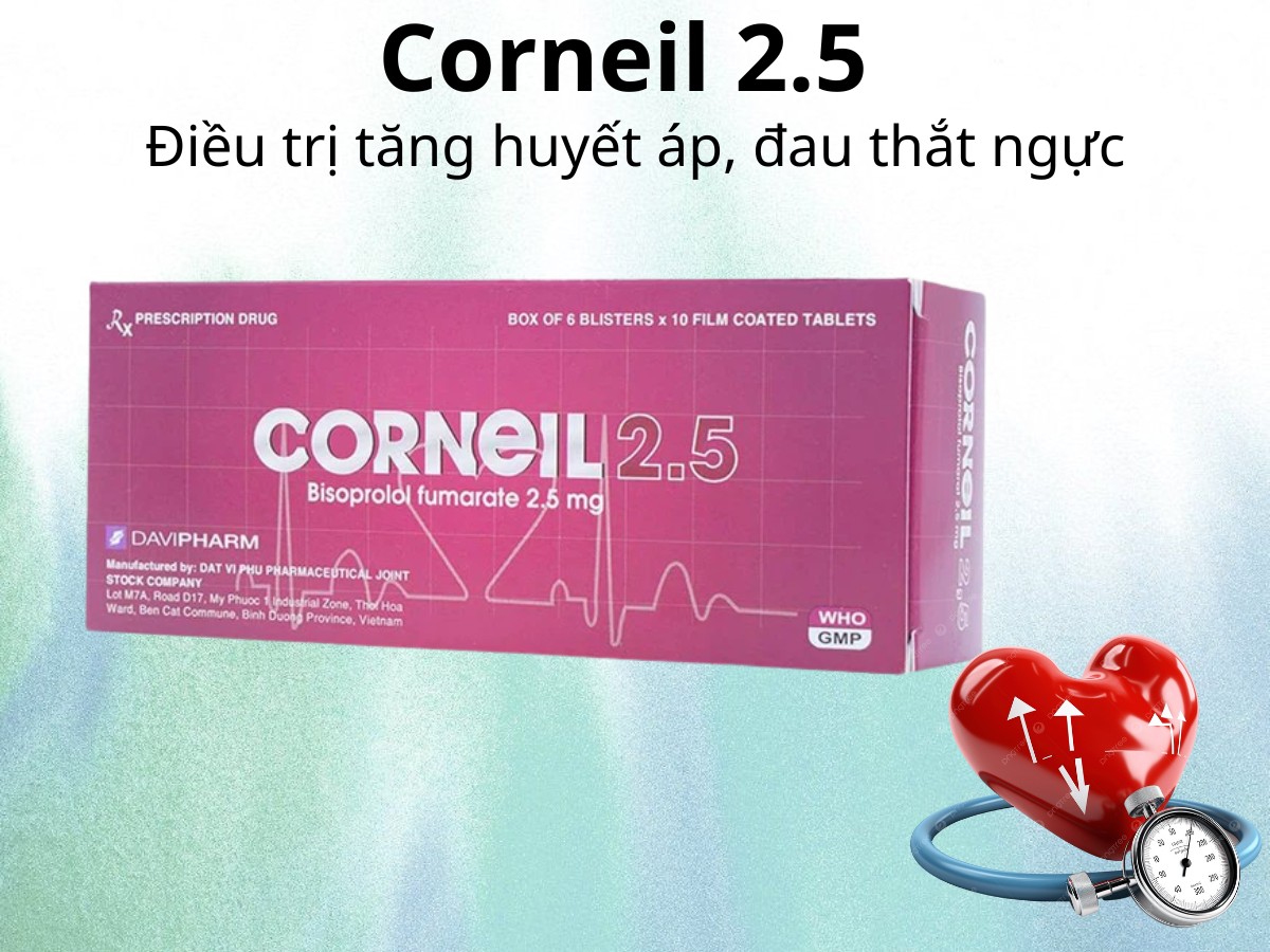 Corneil 2.5 điều trị tăng huyết áp, đau thắt ngực