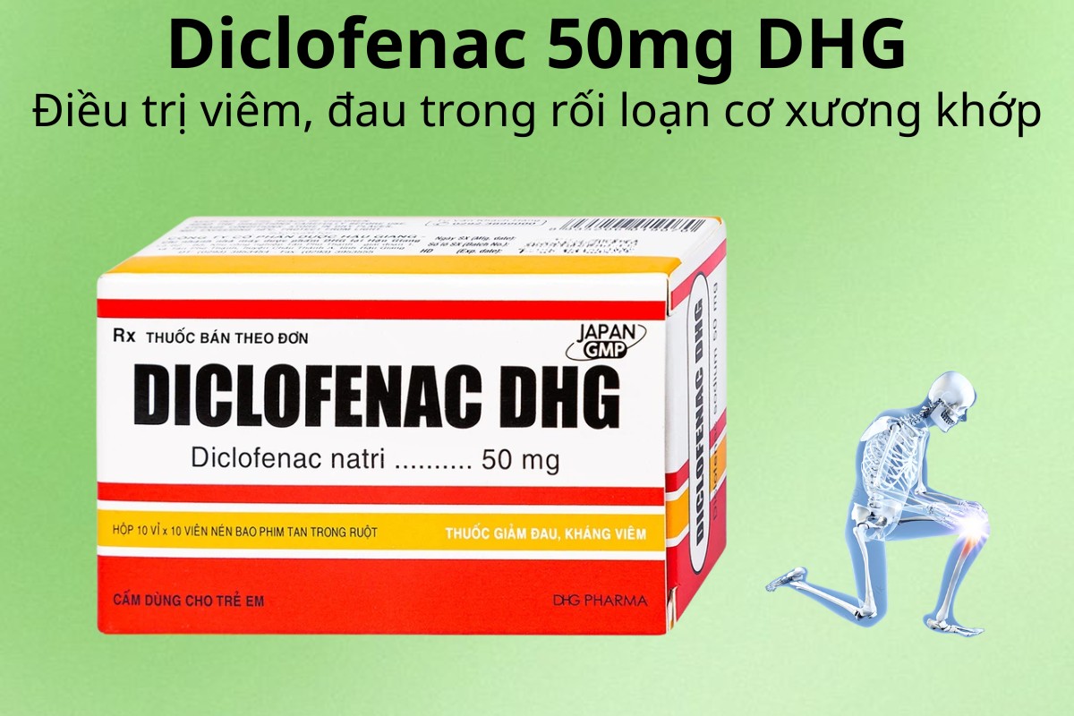 Diclofenac 50mg DHG 10 Diclofenac 50mg DHG điều trị viêm, đau trong rối loạn cơ xương khớp
