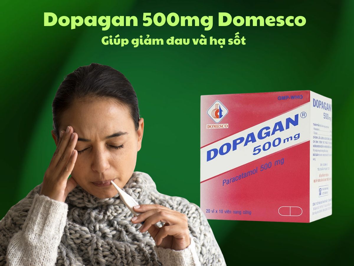 Dopagan 500mg Domesco 9 Thuốc Dopagan 500mg Domesco có tác dụng giúp điều trị đau và sốt mức độ nhẹ đến vừa
