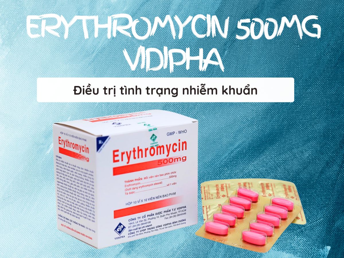 Erythromycin 500mg Vidipha điều trị tình trạng nhiễm khuẩn