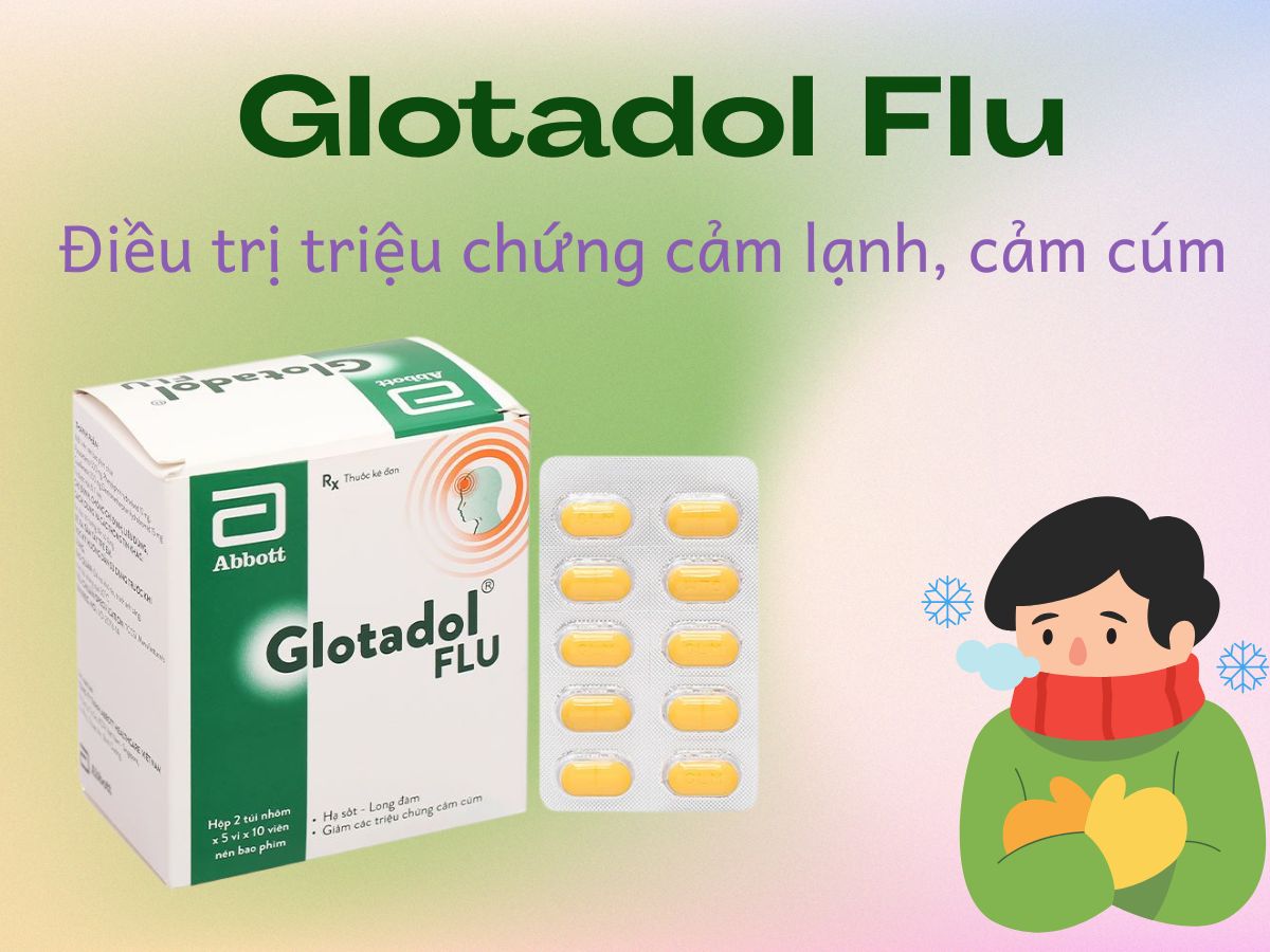 Glotadol Flu điều trị triệu chứng cảm lạnh và cảm cúm, làm loãng đờm