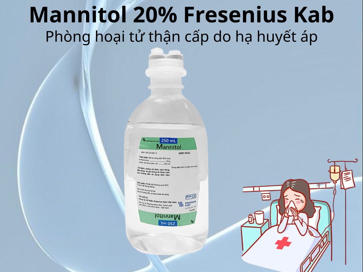 Mannitol 20% Fresenius Kab phòng hoại tử thận cấp do hạ huyết áp