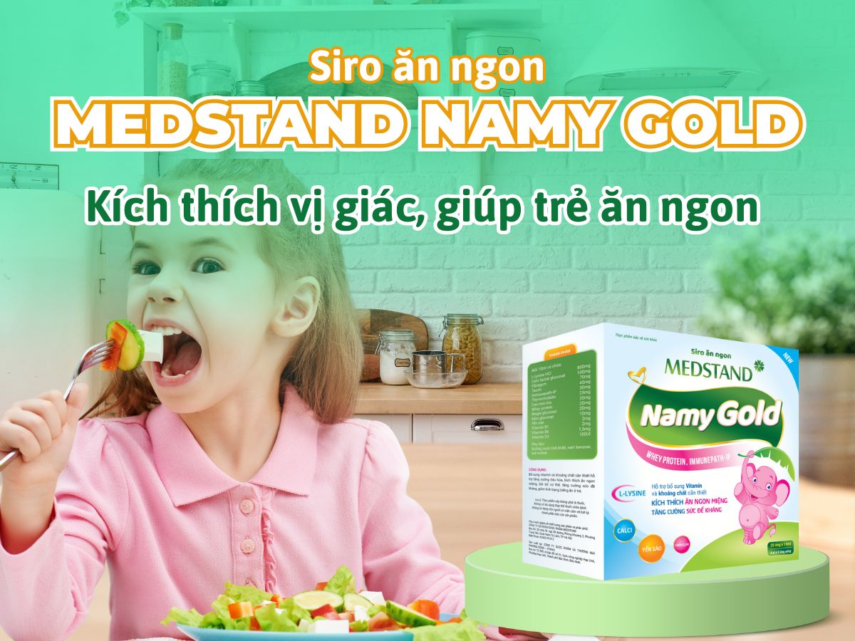 Siro ăn ngon Medstand Namy Gold 12 Siro ăn ngon Medstand Namy Gold hỗ trợ kích thích vị giác, giúp trẻ ăn ngon