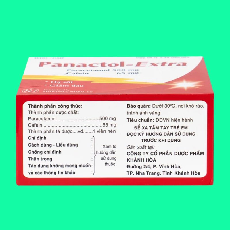 Thuốc Panactol-Extra hộp 100 viên có tác dụng giảm đau, hạ sốt