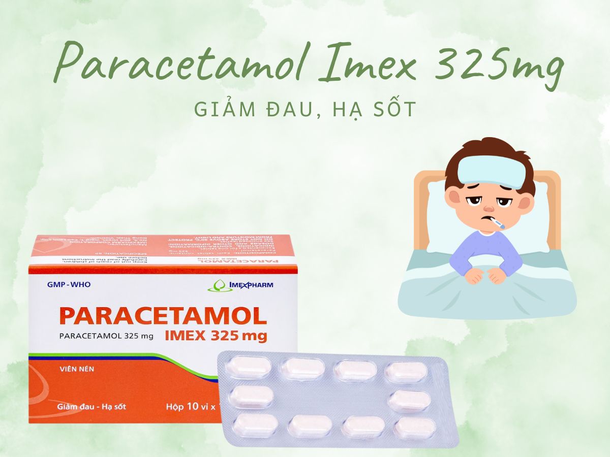 Paracetamol Imex 325mg giảm nhức đầu, nhức răng, hạ sốt