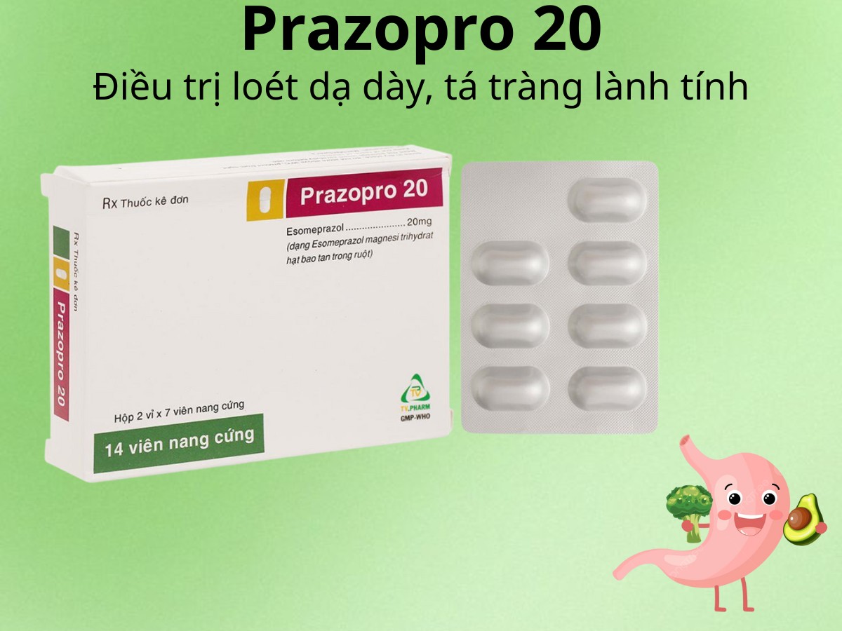 Prazopro 20 điều trị loét dạ dày, tá tràng lành tính