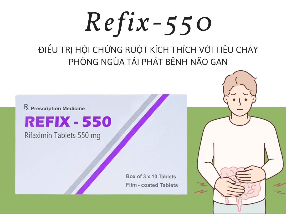 Refix-550 12 Thuốc Refix-550 điều trị hội chứng ruột kích thích ở người lớn