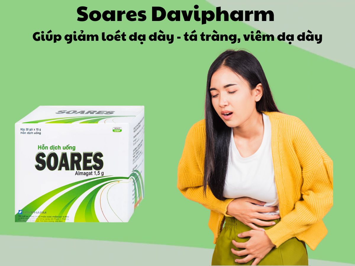Hỗn dịch uống Soares 1,5g có tác dụng điều trị viêm loét dạ dày hoặc tá tràng