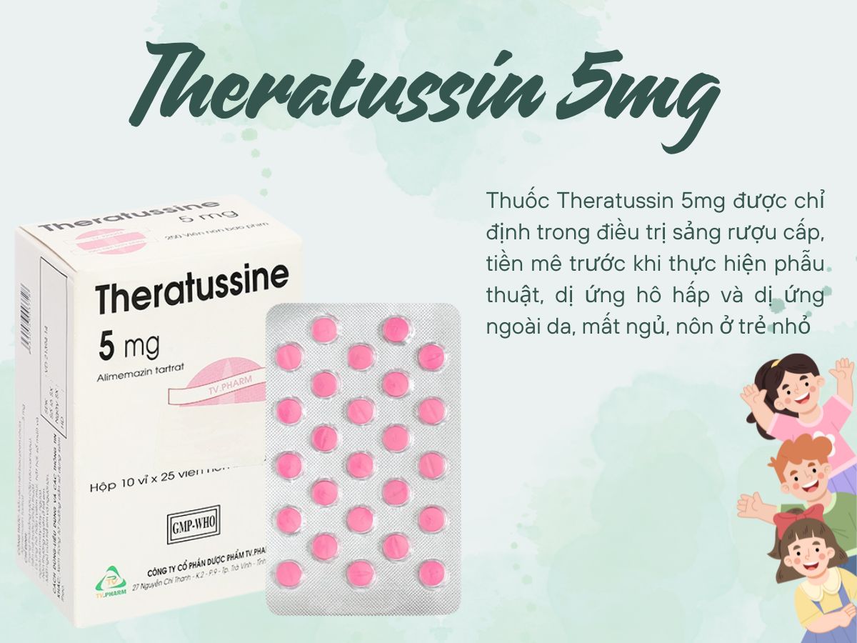 Theratussin 5mg 12 Theratussin 5mg điều trị mất ngủ cho người lớn và trẻ nhỏ