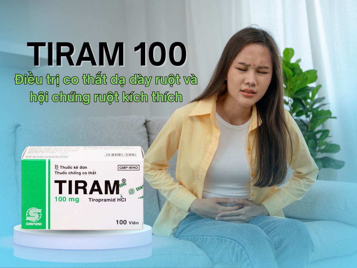 Tiram 100mg điều trị hội chứng ruột kích thích, co thắt dạ dày ruột
