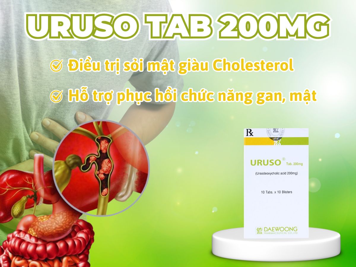Uruso 200mg 10 Thuốc Uruso Tab 200mg điều trị sỏi mật cholesterol, cải thiện chức năng gan mật.