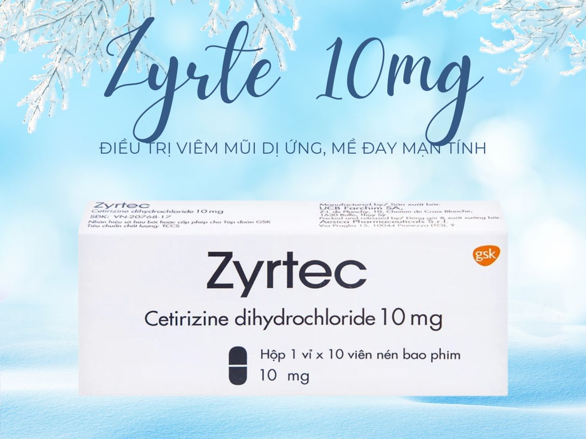 Zyrte 10mg 14 Zyrte 10mg điều trị viêm mũi dị ứng, triệu chứng mề đay