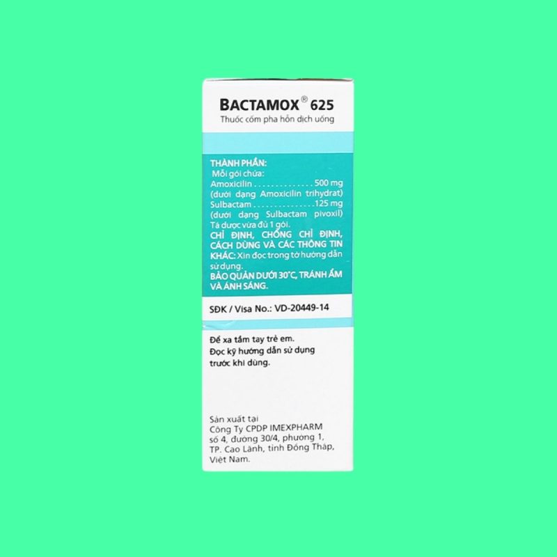 Thuốc Bactamox 625mg điều trị nhiễm khuẩn tai mũi họng, viêm phế quản