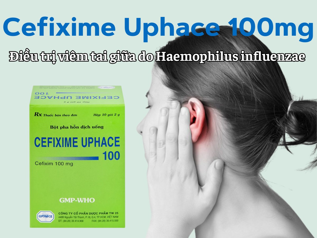 Cefixime Uphace 100mg điều trị viêm tai giữa do Haemophilus influenzae