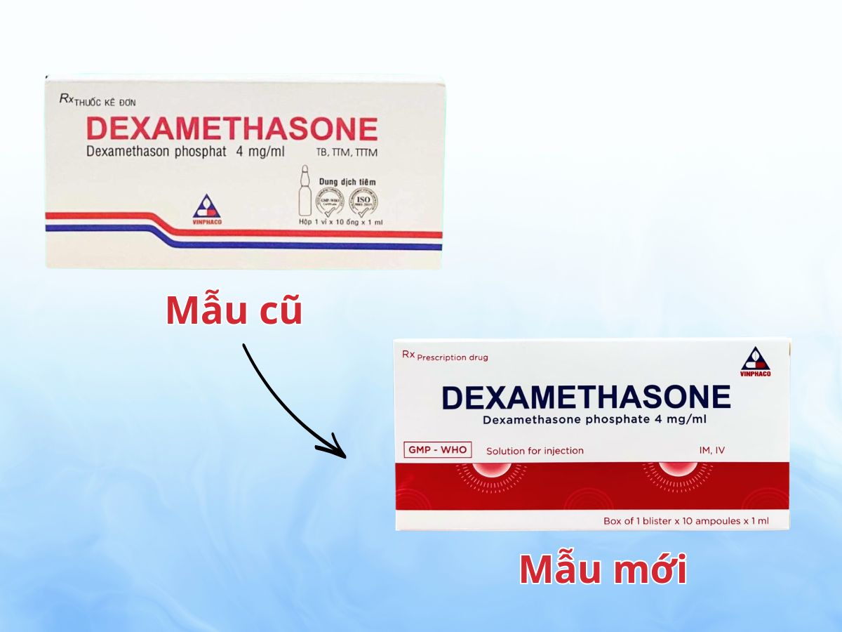 Dexamethasone 4mg/1ml Vinphaco 12 Dexamethasone 4mg/1ml Vinphaco đổi mẫu bao bì