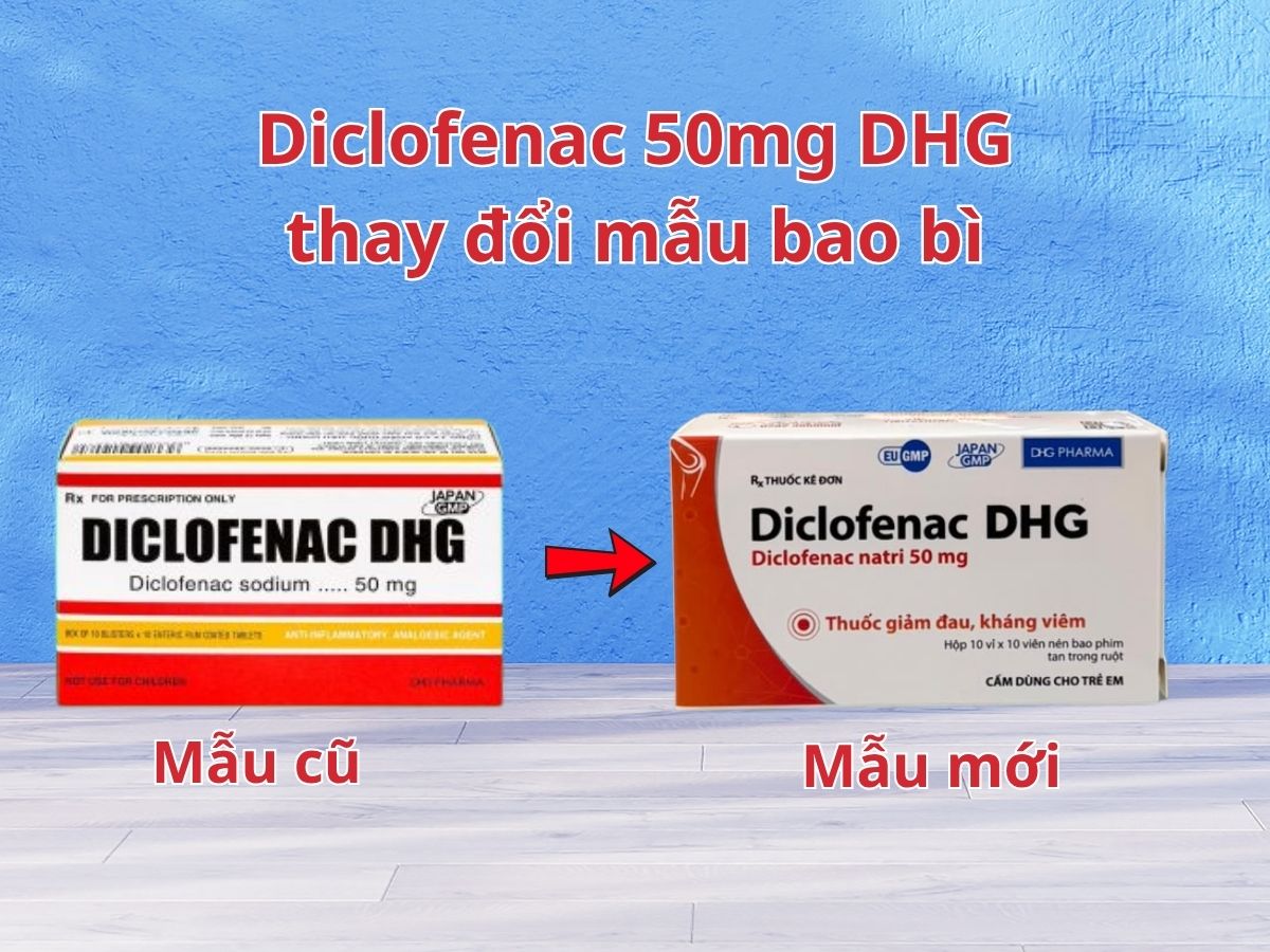 Diclofenac 50mg DHG thay đổi mẫu bao bì