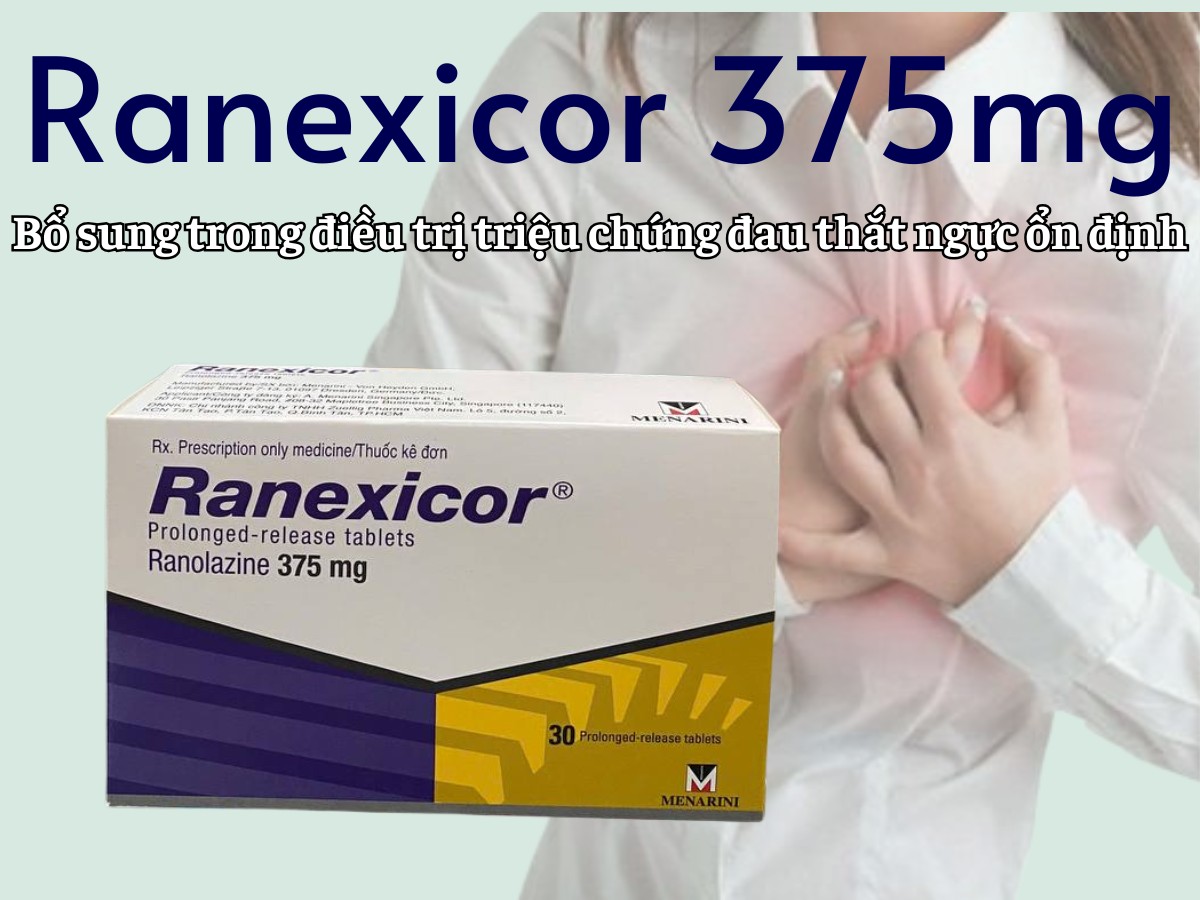 Ranexicor 375mg 12 Ranexicor 375mg bổ sung trong điều trị triệu chứng đau thắt ngực ổn định ở người lớn
