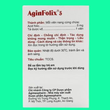 Thuốc Aginfolix 5 (10 vỉ) giúp bổ sung acid folic ở người bị thiếu máu huyết