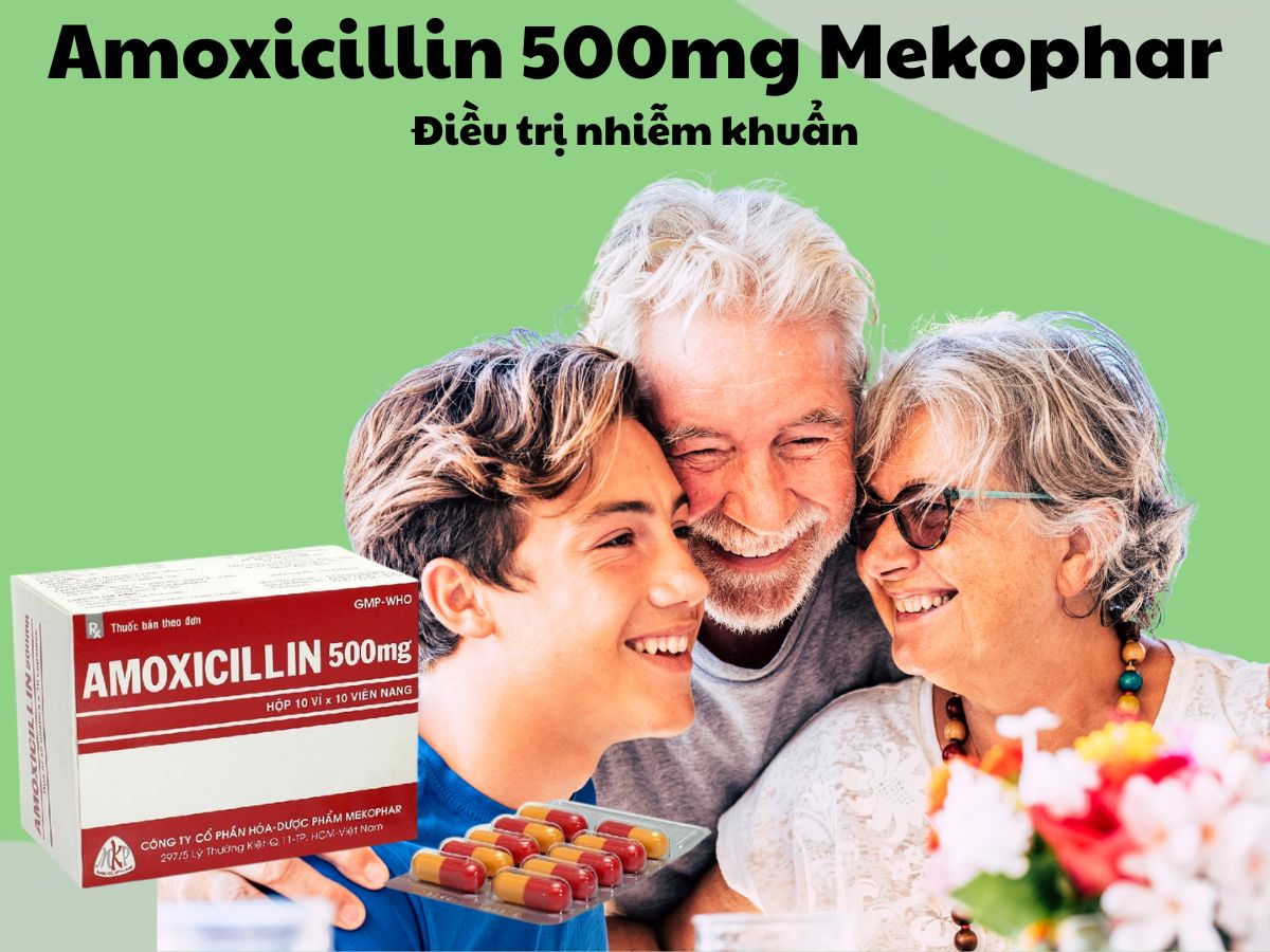 Amoxicillin 500mg Mekophar 17 Thuốc Amoxicillin 500mg Mekophar điều trị các trường hợp nhiễm khuẩn do vi khuẩn nhạy cảm với thuốc