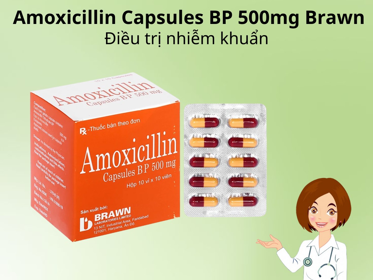 Amoxicillin Capsules BP 500mg Brawn 9 Amoxicillin Capsules BP 500mg Brawn điều trị nhiễm khuẩn