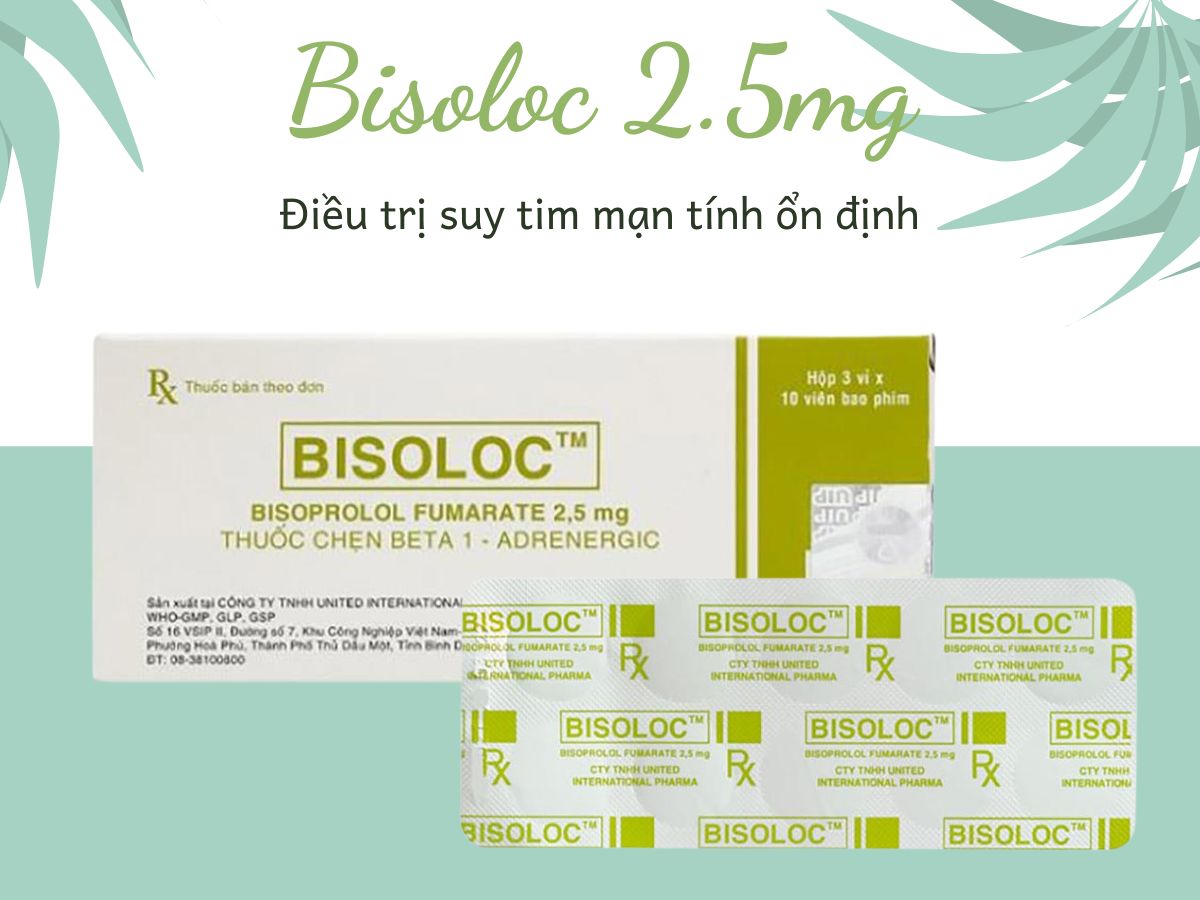 Bisoloc 2.5mg 12 Thuốc Bisoloc 2.5mg điều trị suy tim mạn tính ổn định vừa đến nặng