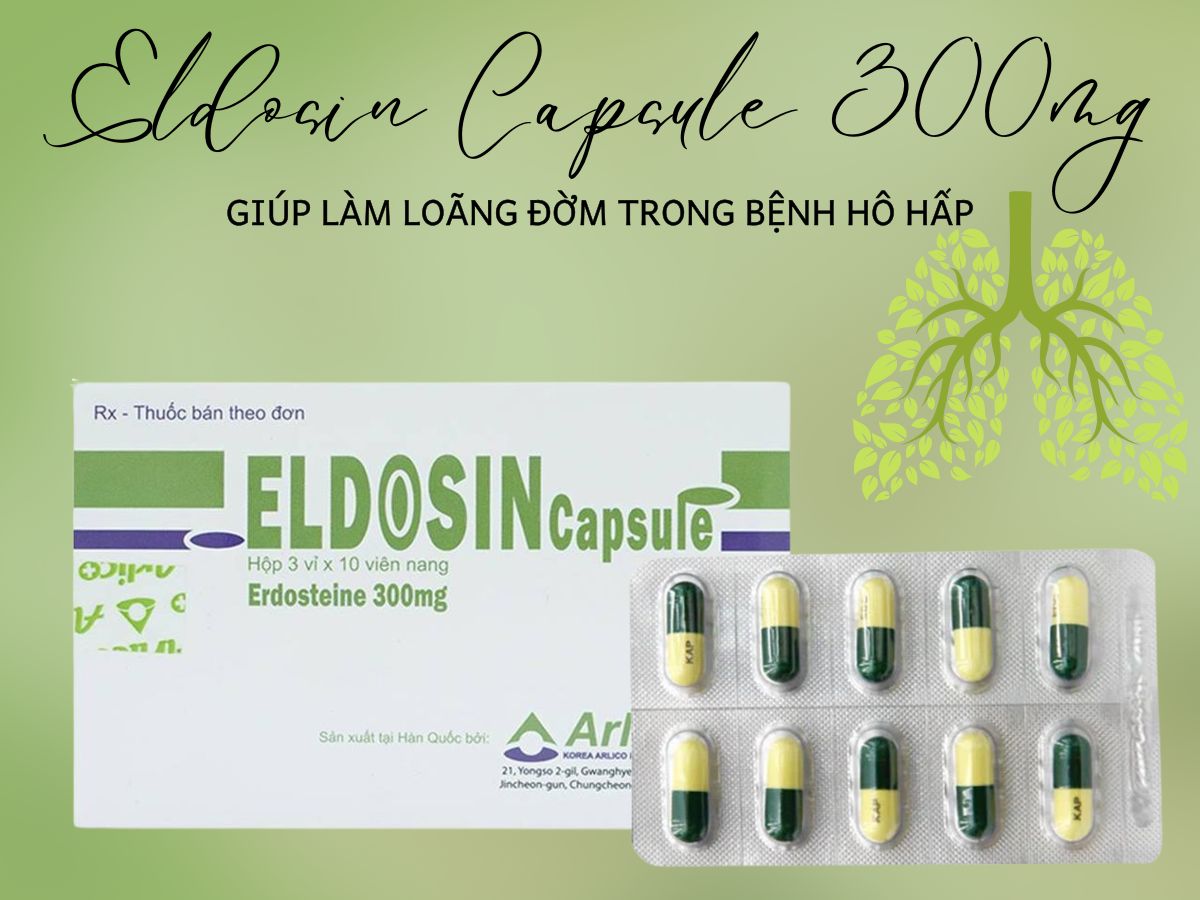 Eldosin Capsule 300mg 14 Thuốc Eldosin Capsule 300mg giúp làm loãng đờm trong bệnh đường hô hấp