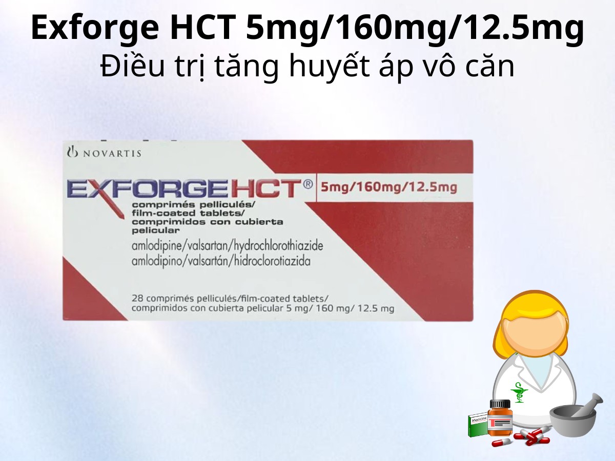 Exforge HCT 5mg/160mg/12.5mg 9 Exforge HCT 5mg/160mg/12.5mg điều trị tăng huyết áp vô căn