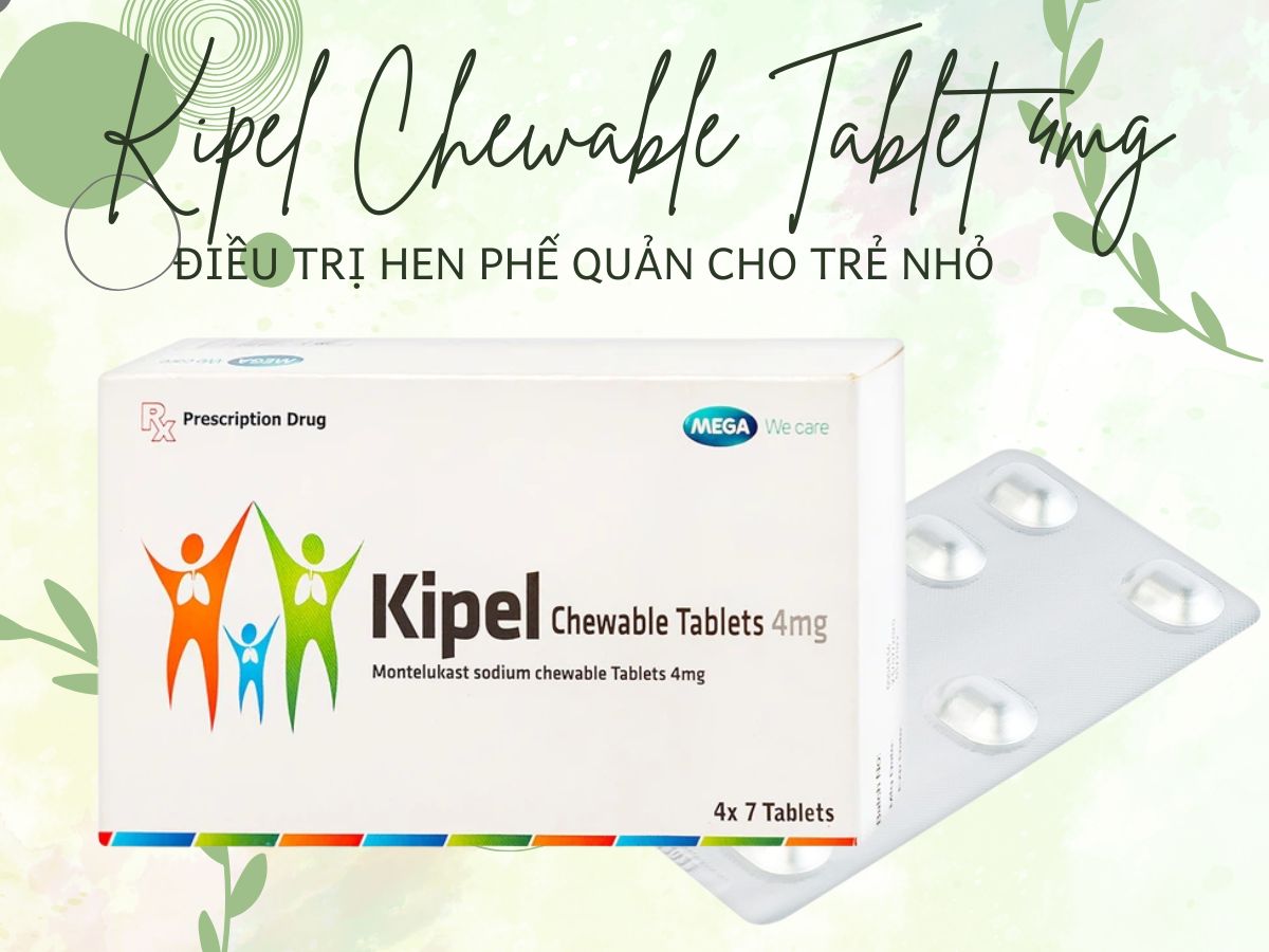 Kipel Chewable Tablets 4mg 8 Kipel Chewable Tablets 4mg điều trị viêm mũi dị ứng và hen phế quản